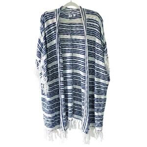 GAP Sleeveless White/Navy Stripe Sleeveless Fringed Cardigan Size S (fits L)